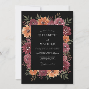 Convites Casamento Romântico de Outono com Floral Borgonha