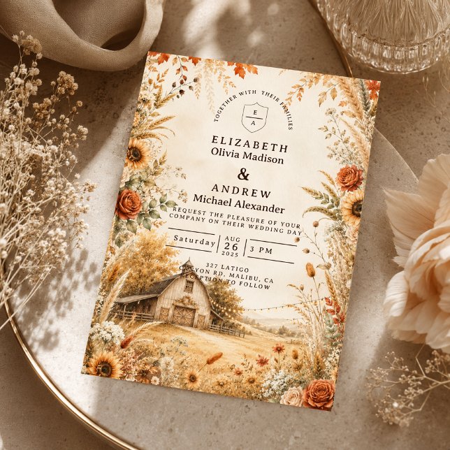 Convites Casamento Romântico de Outono em Celeiro (Criador carregado)