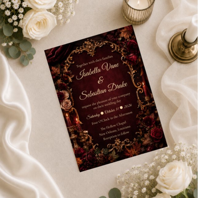 Convites Casamento Romântico de Outono Gótico (Criador carregado)
