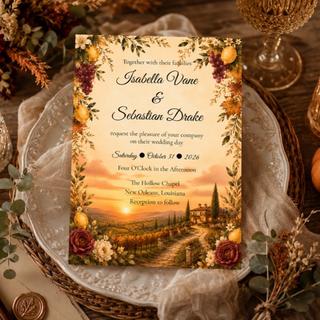 Convites Casamento Romântico de Outono Rústico Toscano (Criador carregado)