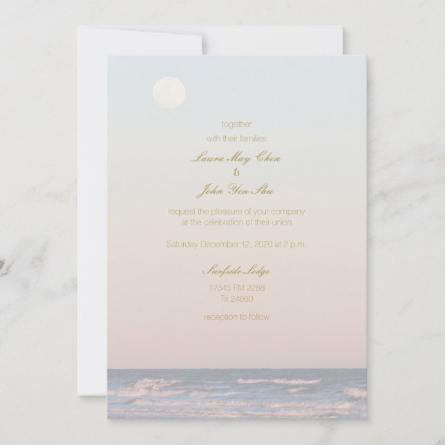 Convites Casamento Romântico de praia de Galveston, Texas,  (Frente)