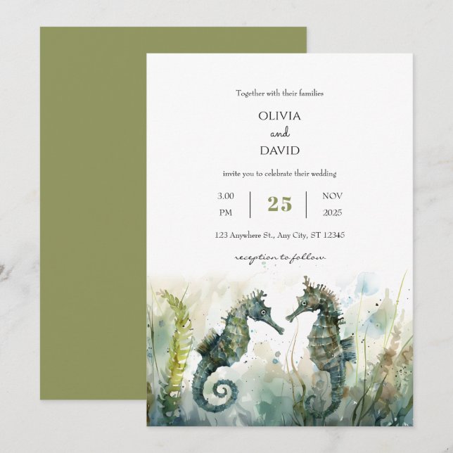 Convites Casamento Romântico de praia do Casal marinho suba (Frente/Verso)