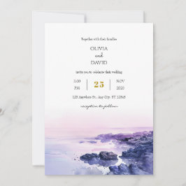 Convites Casamento Romântico de Praia Roxo-Roxo-Costeira