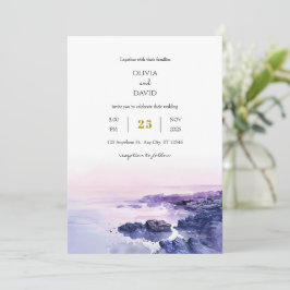 Convites Casamento Romântico de Praia Roxo-Roxo-Costeira