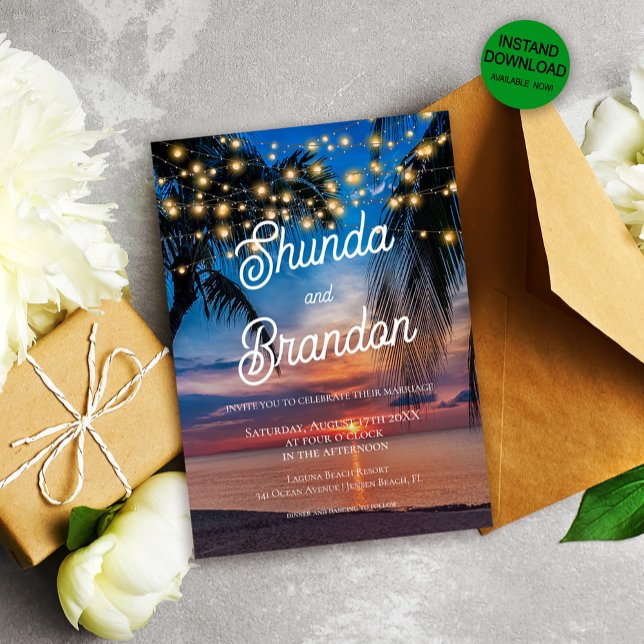 Convites Casamento Romântico de Praia Tropical de Verão (Criador carregado)