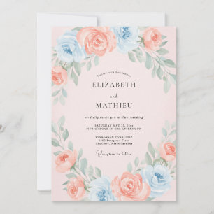 Convites Casamento Romântico de Primavera Azul Rosa