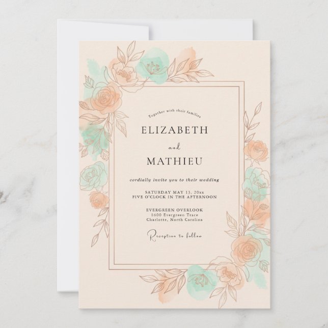 Convites Casamento Romântico de Primavera com Apricot e Hor (Frente)