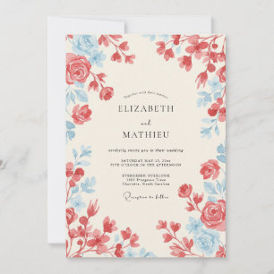 Convites Casamento Romântico de Primavera com Azul Poeirent
