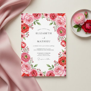 Convites Casamento Romântico de Primavera com Bege e Carmes