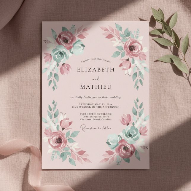 Convites Casamento Romântico de Primavera com Bege Rosado e (Criador carregado)