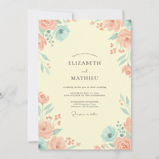 Convites Casamento Romântico de Primavera com Creme (Frente)