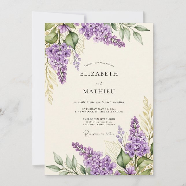 Convites Casamento Romântico de Primavera com Lilás (Frente)