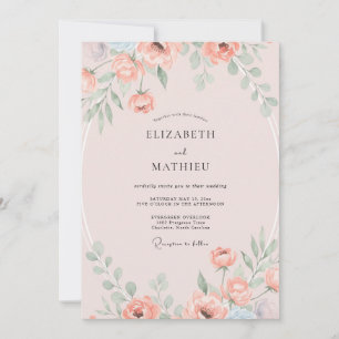 Convites Casamento Romântico de Primavera com Pêssego