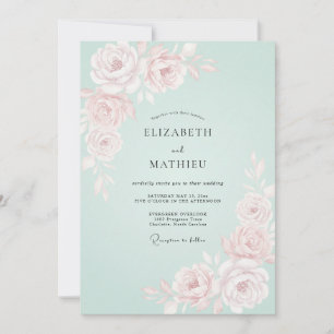 Convites Casamento Romântico de Primavera com Rosa Hortelã