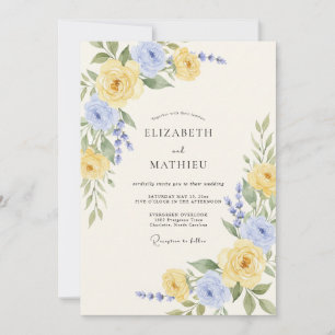 Convites Casamento Romântico de Primavera em Azul Centáurea