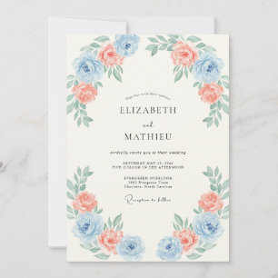 Convites Casamento Romântico de Primavera em Azul Claro e P
