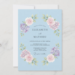 Convites Casamento Romântico de Primavera em Azul Suave