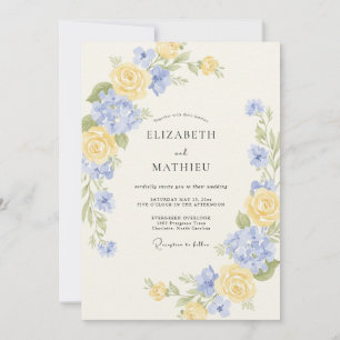 Convites Casamento Romântico de Primavera em Azul Vinca