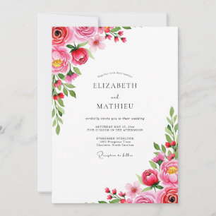 Convites Casamento Romântico de Primavera na Cor Magenta