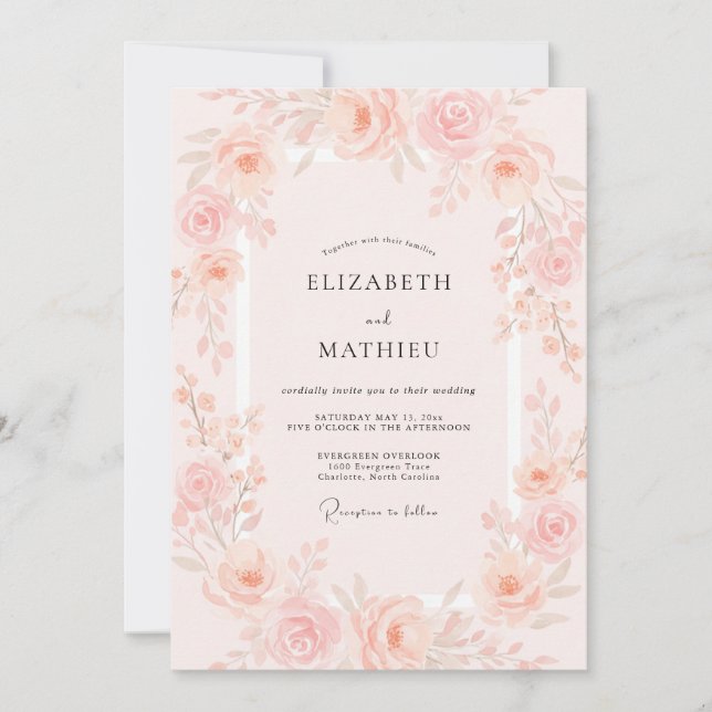 Convites Casamento Romântico de Primavera Rosa Corado (Frente)