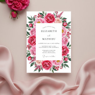 Convites Casamento Romântico de Primavera Rosa Fúcsia