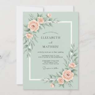 Convites Casamento Romântico de Rosa Verde Hortelã