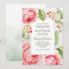 Convites Casamento Romântico de Rosas de Aquarela