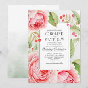 Convites Casamento Romântico de Rosas de Aquarela