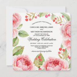 Convites Casamento Romântico de Rosas de Aquarela