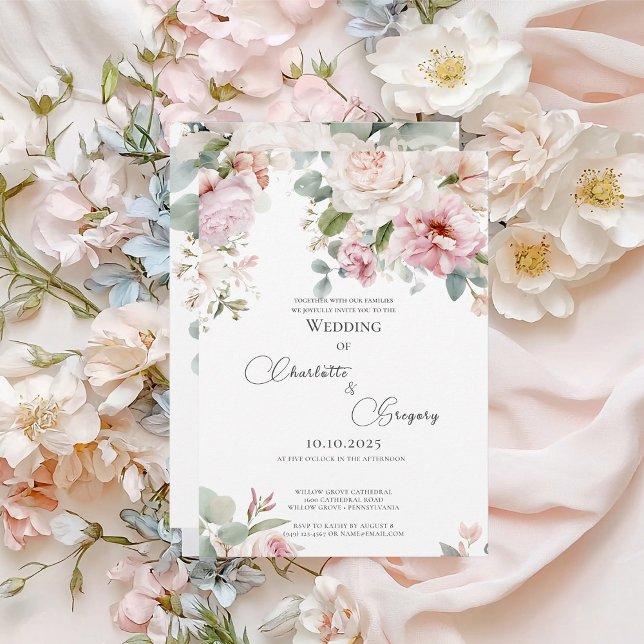 Convites Casamento romântico de rosas de aquarelas florais (Criador carregado)