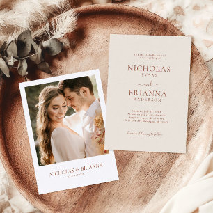 Convites Casamento Romântico de Terracota Minimalista Elega