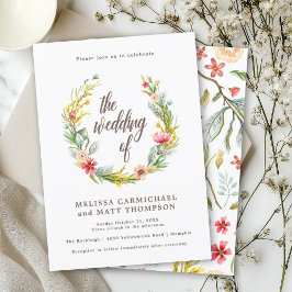 Convites Casamento Romântico de Wreath por Aquarela de Flor