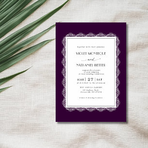 Convites Casamento Romântico Deep Plum & White Lace Old Mon