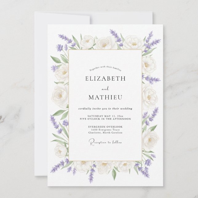 Convites Casamento Romântico Delicado de Lavanda (Frente)