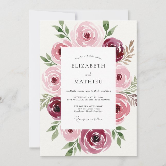 Convites Casamento Romântico Delicado Marrom (Frente)