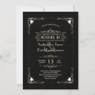 Convites Casamento Romântico do Excelente Negro Gatsby Art 