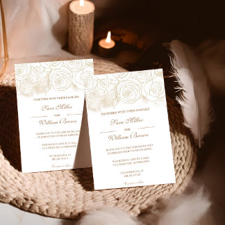 Convites Casamento Romântico Dourado da Rosa Moderna