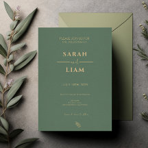 Casamento Romântico Dourado e Verde Sage Simples
