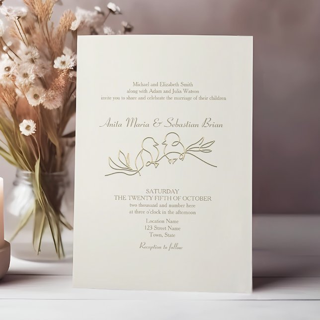 Convites Casamento Romântico Dourado Marfim (Criador carregado)