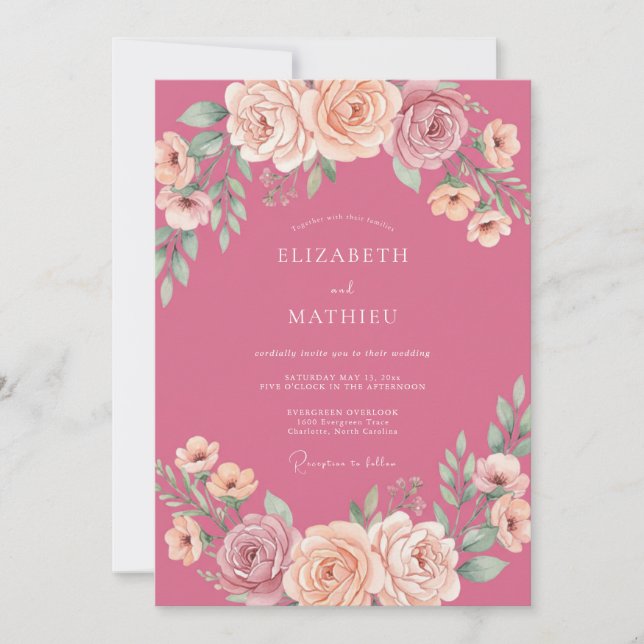 Convites Casamento Romântico e Charmoso Rosa (Frente)