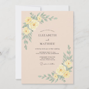 Convites Casamento Romântico e Elegante Amarelo