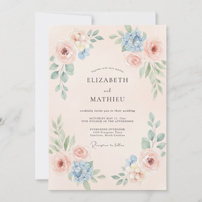 Convites Casamento Romântico e Elegante com Tons de Pêssego (Frente)