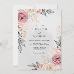 Convites Casamento Romântico e Elegante em Rosa Desbotado