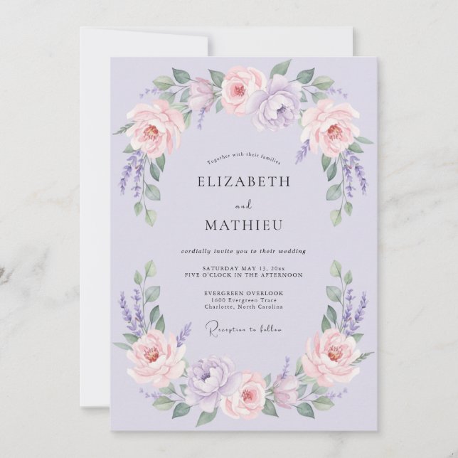 Convites Casamento Romântico e Sedutor de Lavanda (Frente)