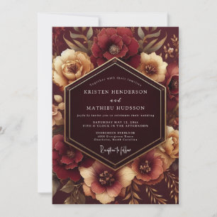 Convites Casamento Romântico e Sombrio com Floral Borgonha