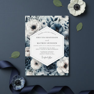 Convites Casamento Romântico e Sombrio com Floral Navy