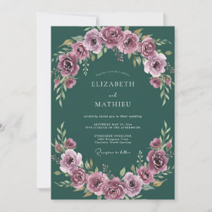Convites Casamento Romântico e Sombrio Verde Esmeralda