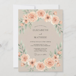 Convites Casamento Romântico Elegante Bege