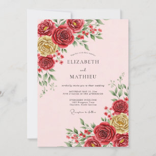 Convites Casamento Romântico Elegante Carmesim
