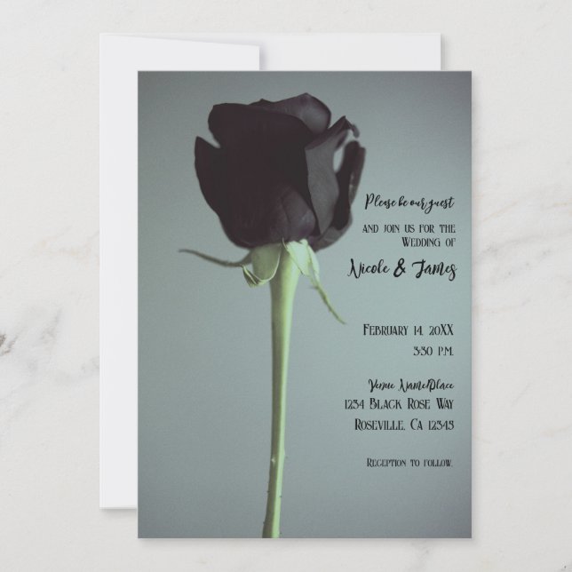 Convites Casamento Romântico Elegante Cinza Sombrio Solteir (Frente)